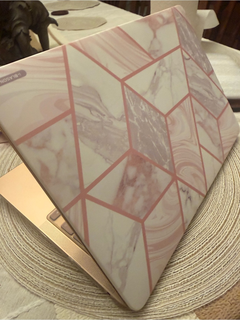 MacBook Air 13 Marble Geometric Hard Shell Case in Pink and White